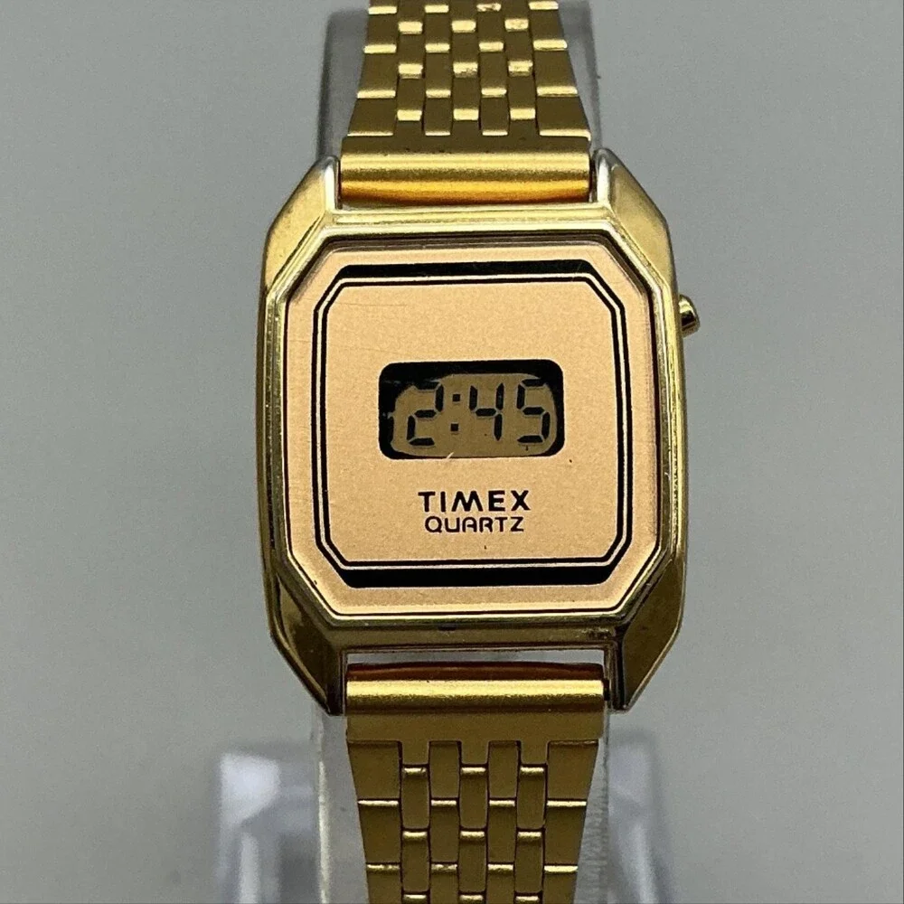 Vintage Timex Womens Watch 20mm Gold Tone Digital LCD New Battery